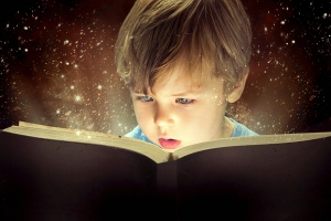 Child opened a magic book